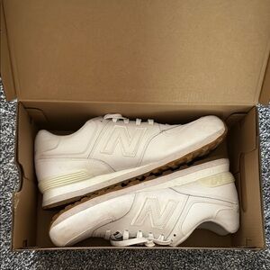 New Balance 574 White Sneakers with gum sole